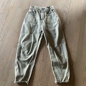Zara Sage Green Paper-bag waist jeans